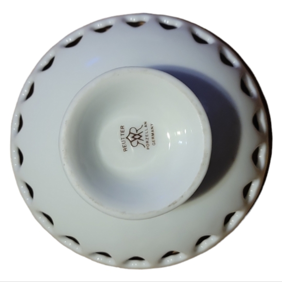 Vtg Reutter Porzellan Germany Hearts Bird Flowers Porcelain Footed Trinket Dish - Picture 2 of 4